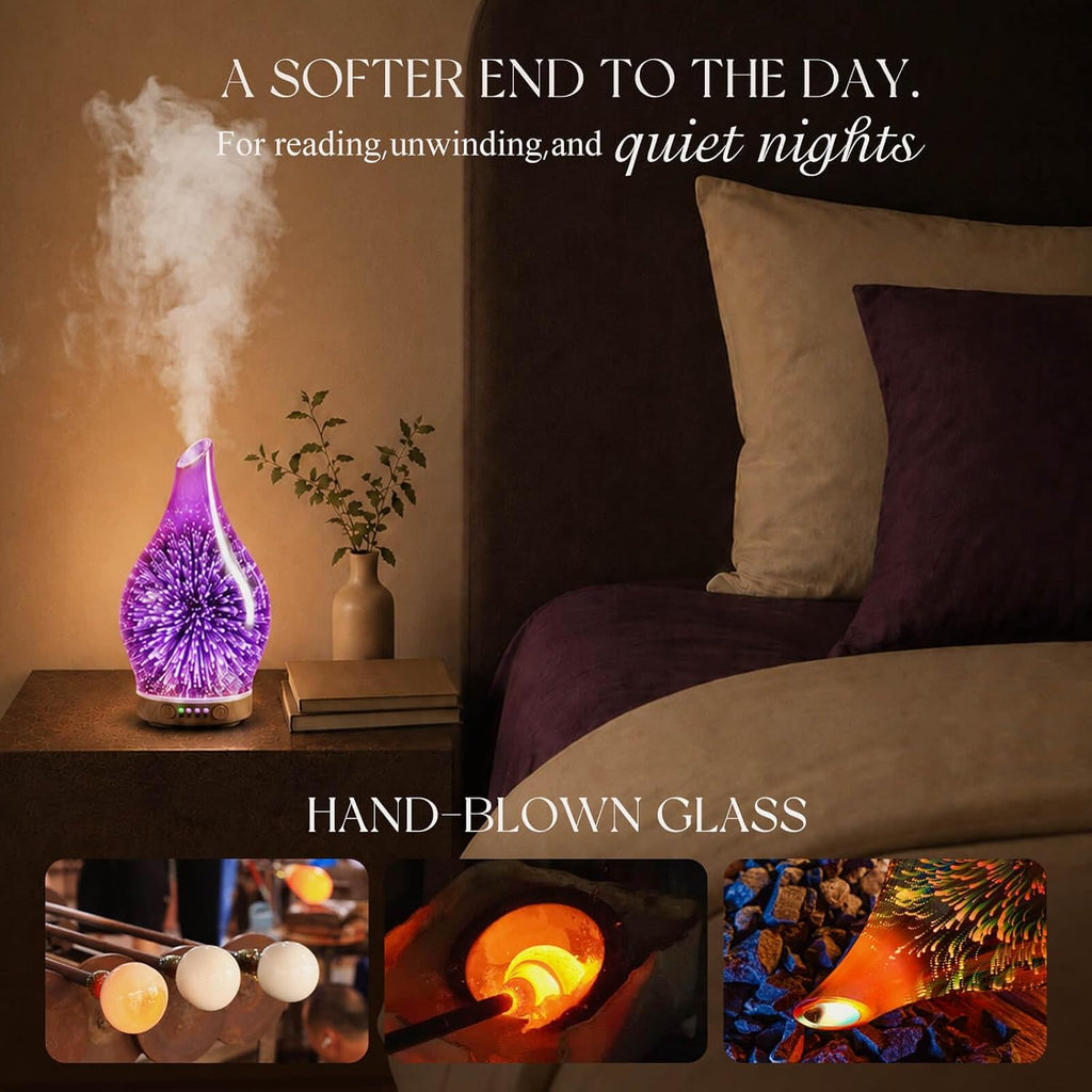 Essential Oil Diffuser 3D Firework Glass Aromatherapy Ultrasonic Humidifier Rose Gold, Auto Shut-Off, Timer Setting, BPA Free, Aroma Decoration for Home, Office, Gym, Spa, Premium Gift 150Ml