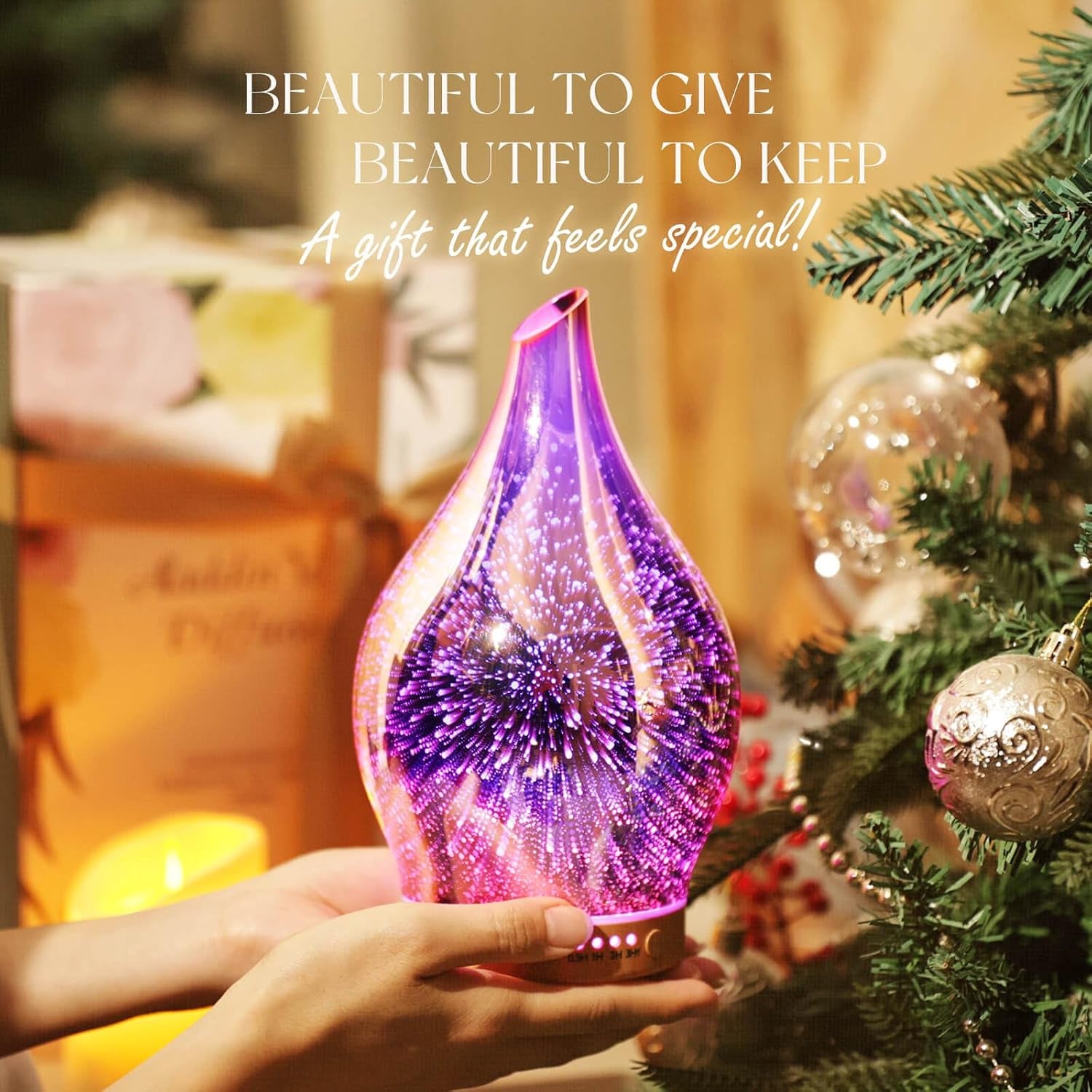 Essential Oil Diffuser 3D Firework Glass Aromatherapy Ultrasonic Humidifier Rose Gold, Auto Shut-Off, Timer Setting, BPA Free, Aroma Decoration for Home, Office, Gym, Spa, Premium Gift 150Ml