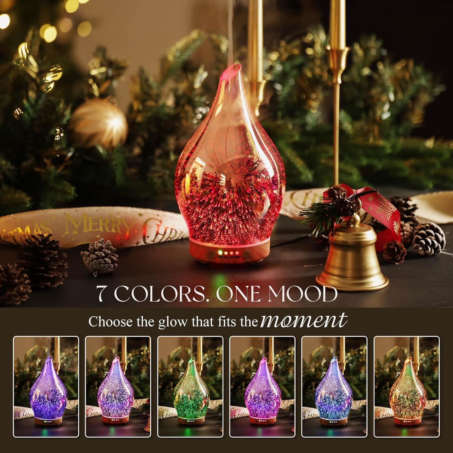 Essential Oil Diffuser 3D Firework Glass Aromatherapy Ultrasonic Humidifier Rose Gold, Auto Shut-Off, Timer Setting, BPA Free, Aroma Decoration for Home, Office, Gym, Spa, Premium Gift 150Ml