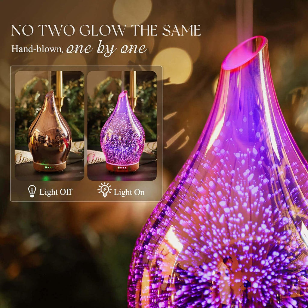 Essential Oil Diffuser 3D Firework Glass Aromatherapy Ultrasonic Humidifier Rose Gold, Auto Shut-Off, Timer Setting, BPA Free, Aroma Decoration for Home, Office, Gym, Spa, Premium Gift 150Ml